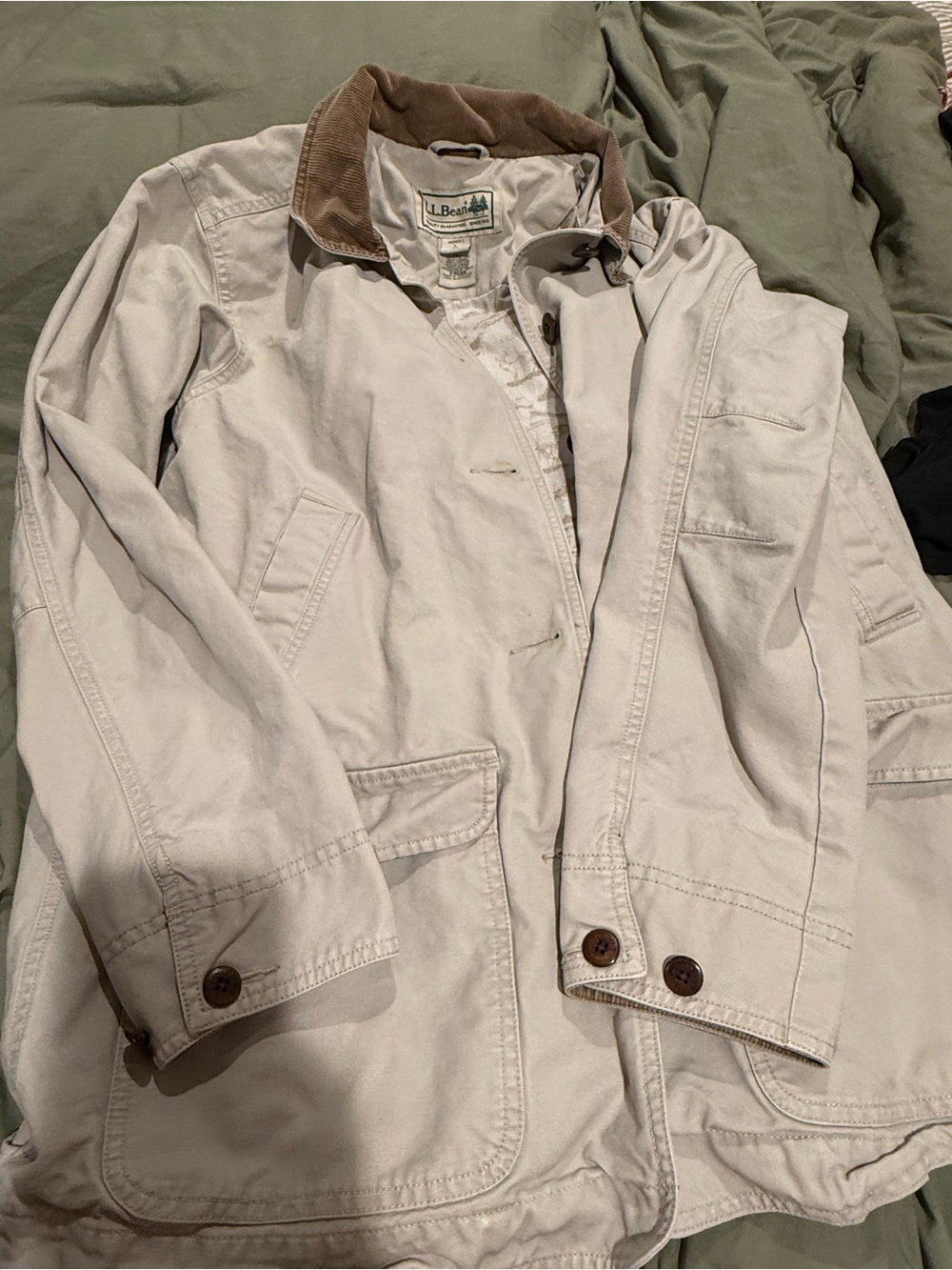 L.L. Bean Women's Light Cream Utility Jacket with Brown Corduroy Collar